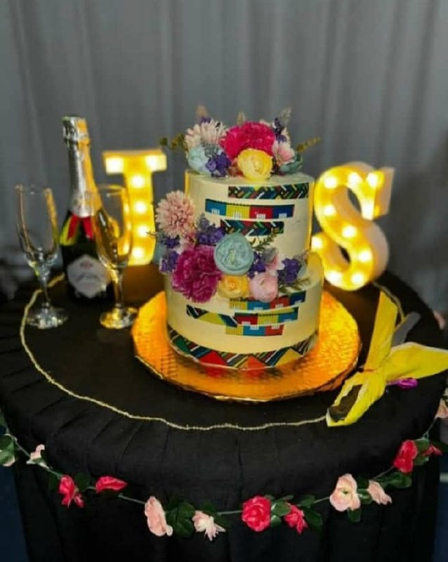 Celebration wedding cake with lights